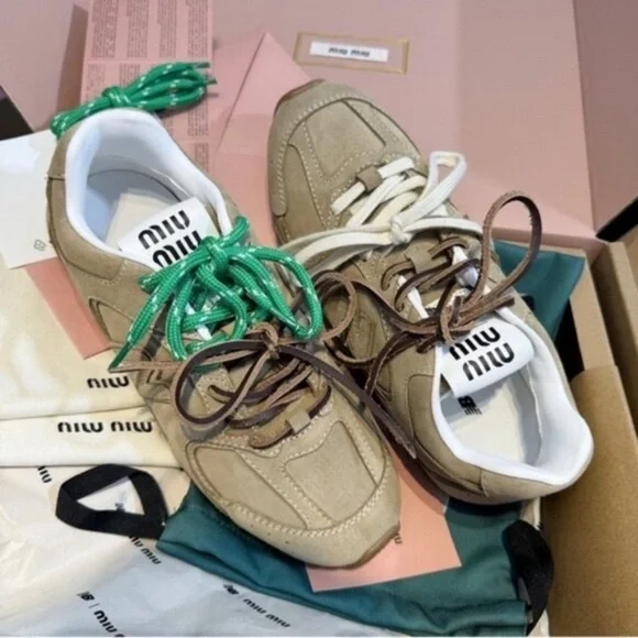 Miu Miu Beige and Green Sneakers - Picture 3 of 9